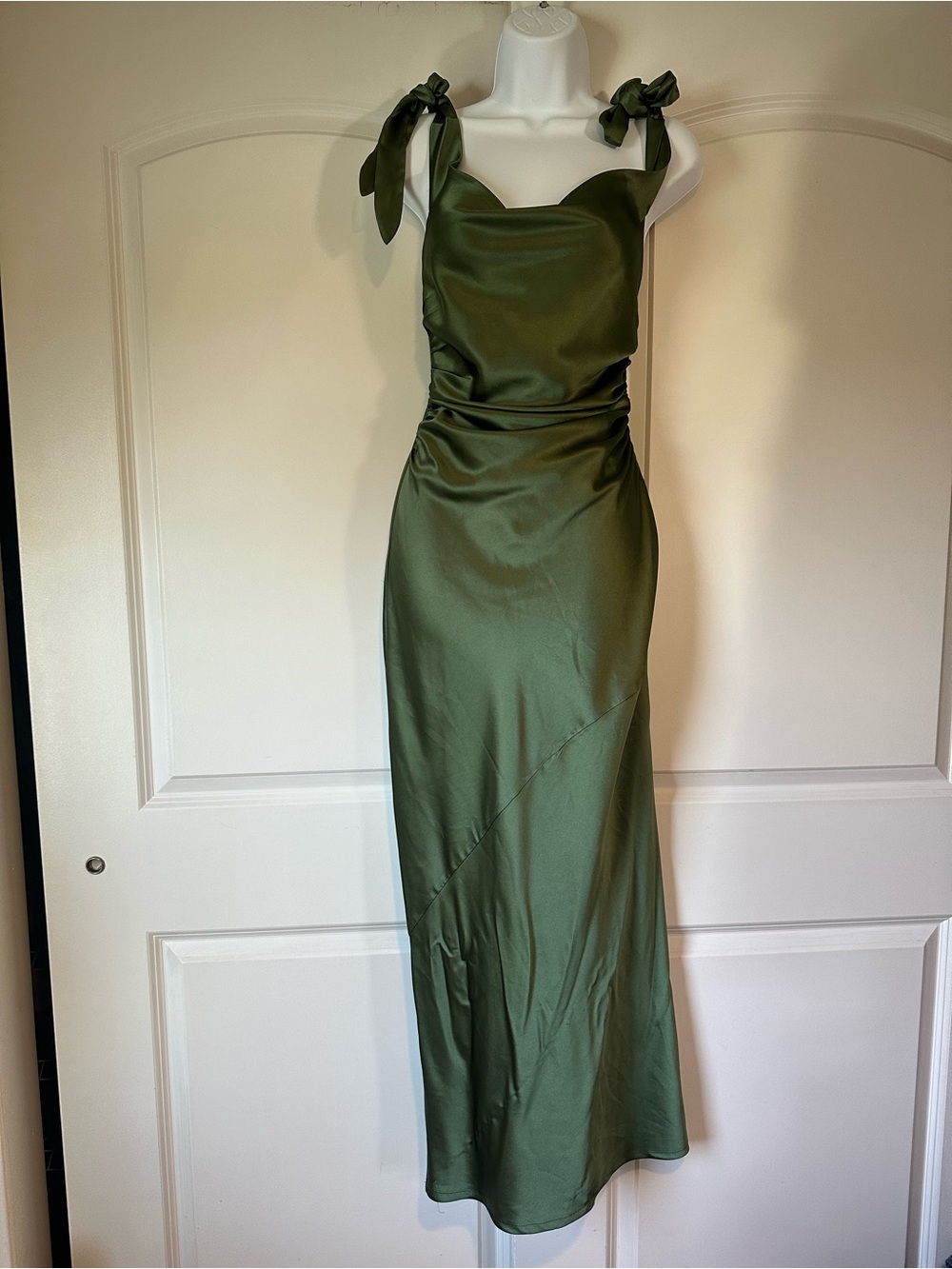 Petal & Pup Olive Green Satin Tie-Shoulder Maxi Dress - Picture 3 of 7